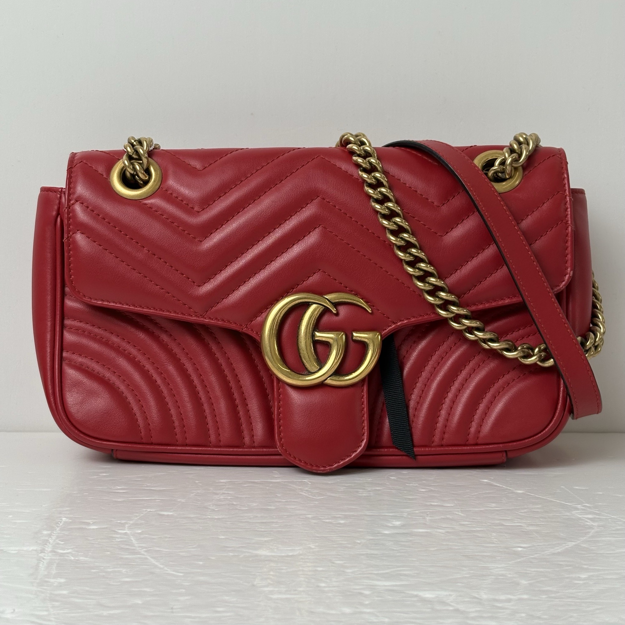 古驰牛皮马蒙26红色