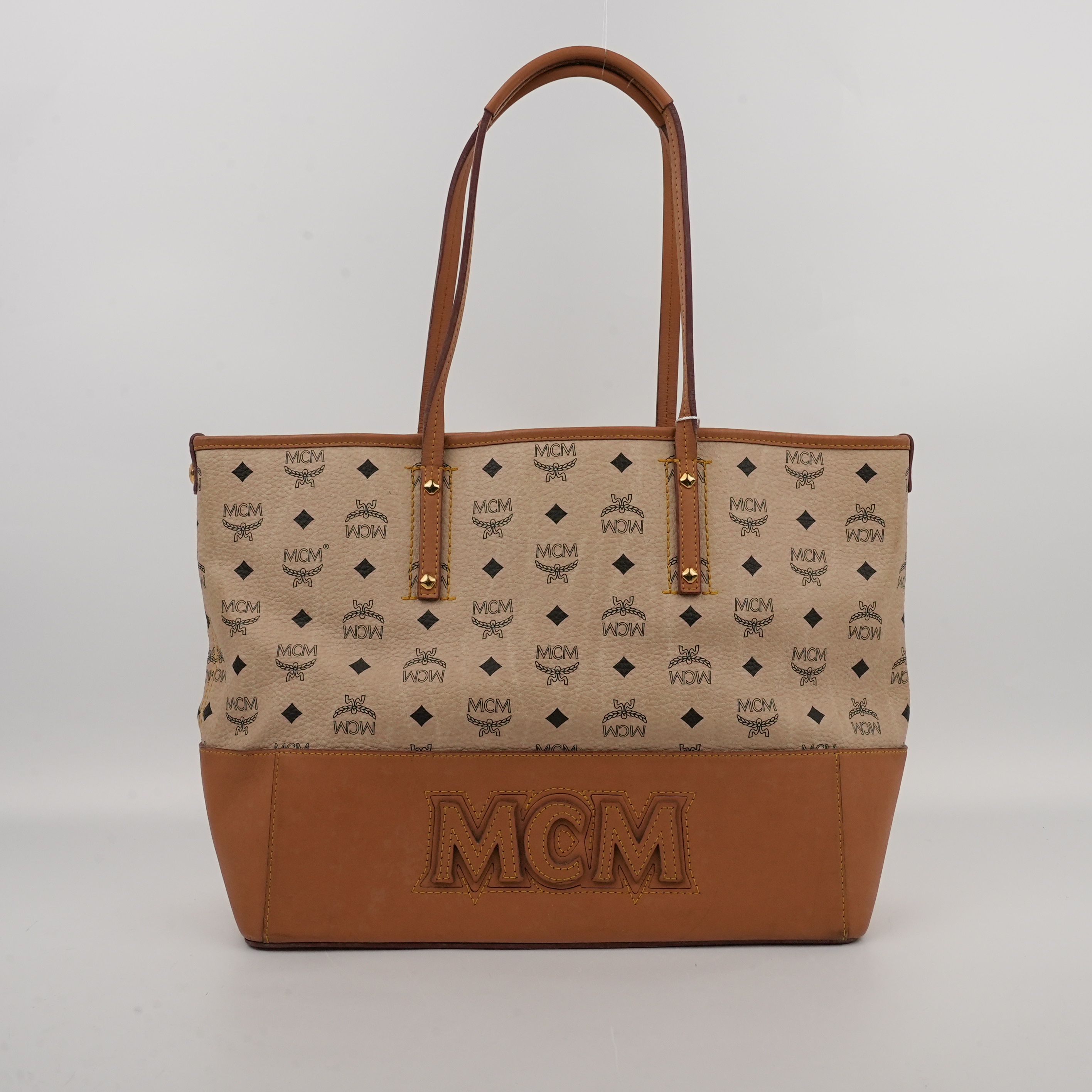 MCM牛皮托特购物袋35cm棕色